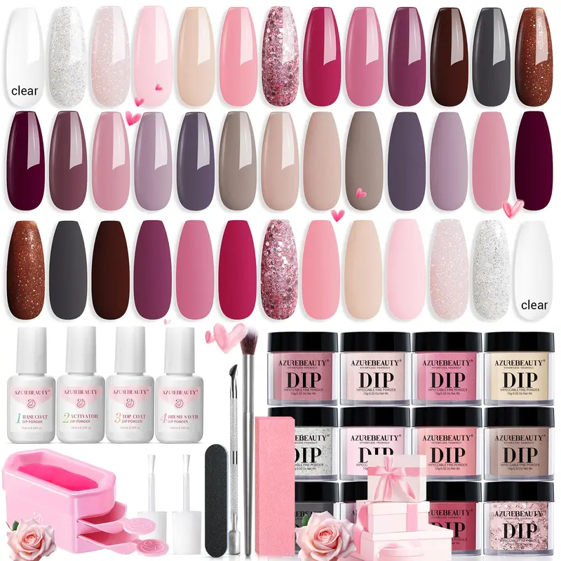 AZUREBEAUTY Kit Dip Poudre 31 Pièces – 20 Coloris, Base/Couche & Activateur, Sans Lampe