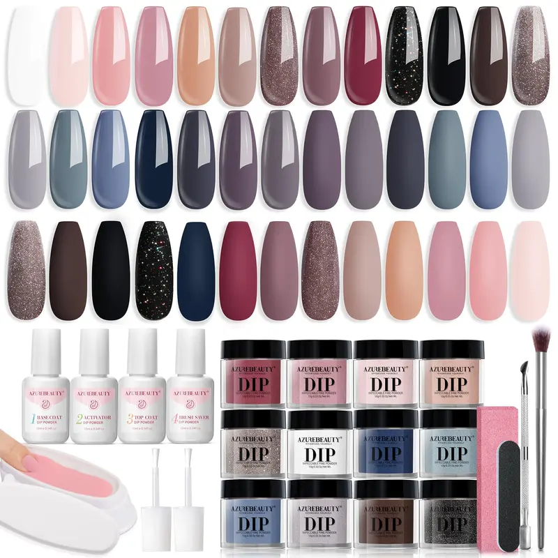 AZUREBEAUTY Kit Dip Poudre 31 Pièces – 20 Coloris, Sans Lampe UV, Manucure DIY