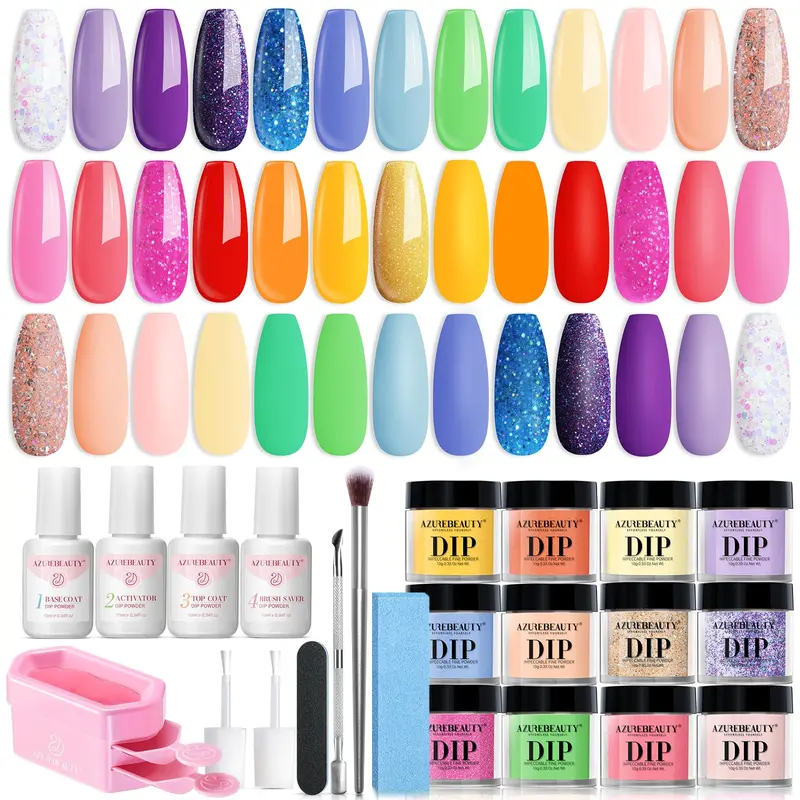 AZUREBEAUTY Kit Dip Poudre 31 pièces – 20 couleurs néon & accessoires