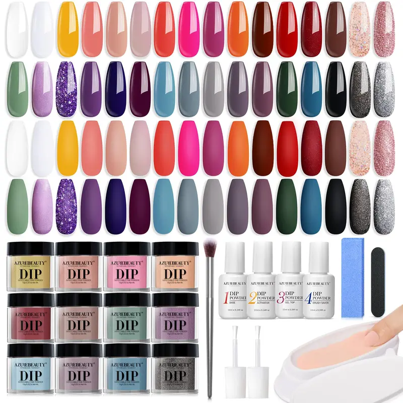 AZUREBEAUTY Kit Poudre de Trempage – 32 Coloris, Set de Démarrage Complet pour Nail Art à Domicile
