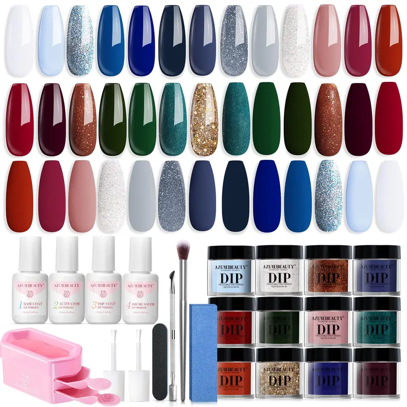 AZUREBEAUTY Kit poudre d'immersion – 20 couleurs, sans lampe, art des ongles à domicile