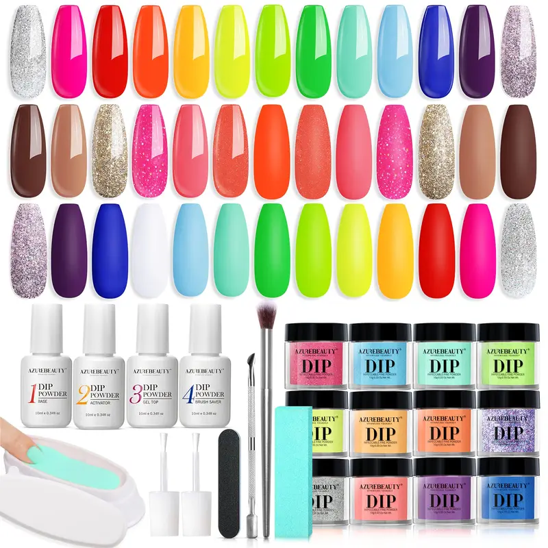 AZUREBEAUTY Kit Poudre d’Immersion – 31 pièces, 20 couleurs néon pour manucure à faire soi-même