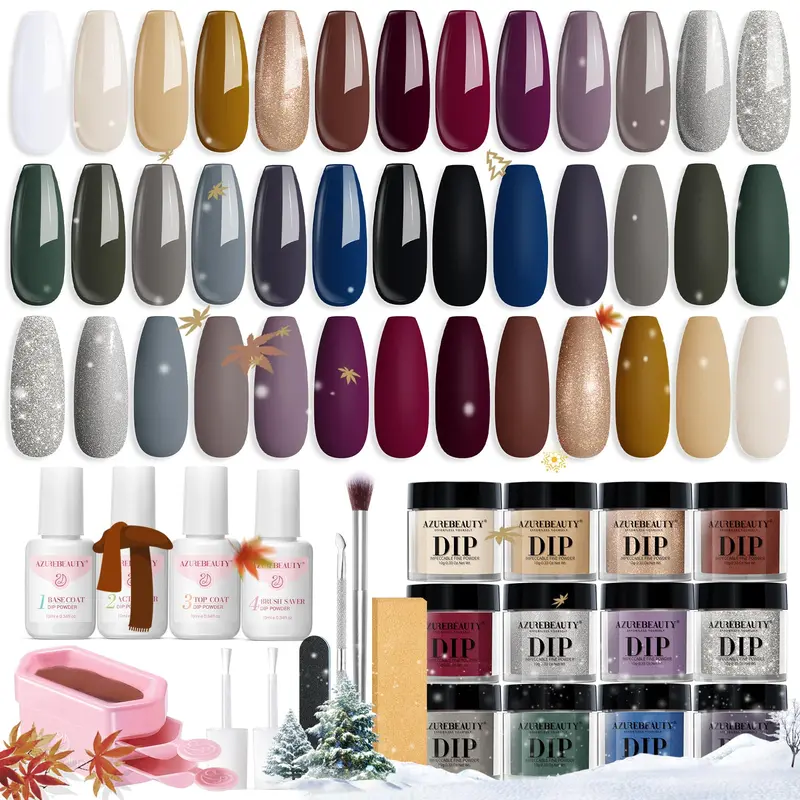 AZUREBEAUTY Kit Poudre Dip Débutant – 31 Pièces, 20 Couleurs, Collection Automne/Hiver