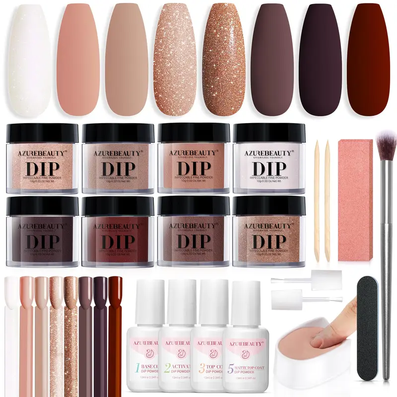 AZUREBEAUTY Kit Poudres Dip pour Ongles – 8 Couleurs