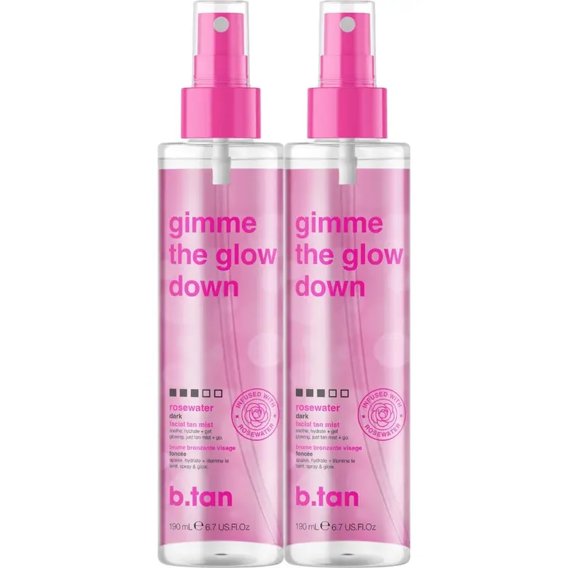 b.tan Bundle Brume Auto-Bronzante Visage | Gimme The Glow Down – Spray Autobronzant Visage Progressif, Eau Bronzante Sans Soleil, Infusée à l'eau de rose, Sans Odeur, 200 ml, Lot de 2