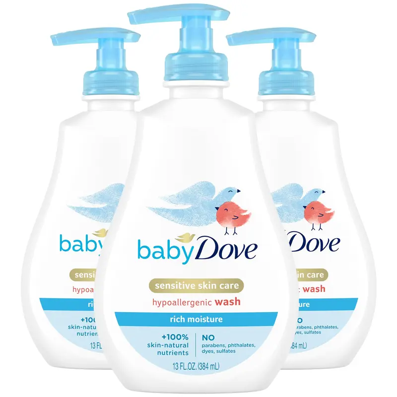 Baby Dove Douche Bébé Richesse Hydratante – Lot 3x200 mL, Hypoallergénique et Senteur Douce