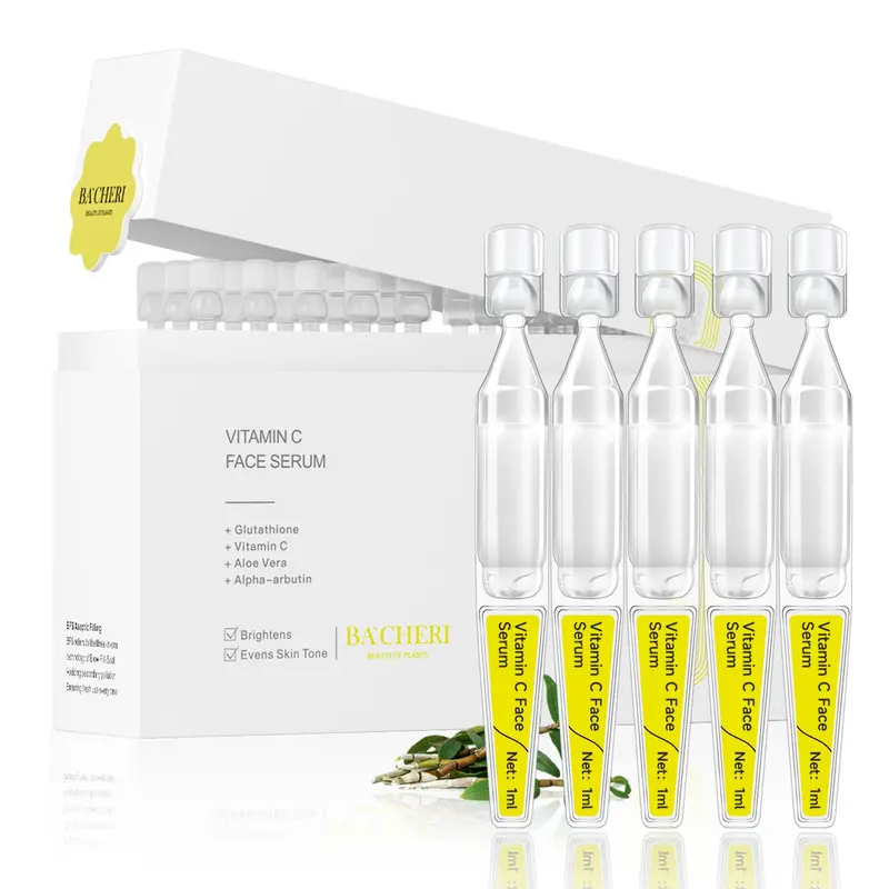 BACHERI Sérum Visage Vitamin C avec Glutathion, 4D Acide Hyaluronique & Aloe – Ampoules Légeres Hydratantes