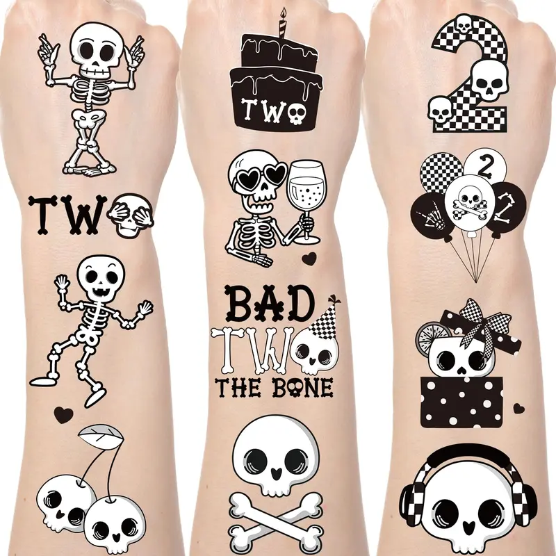 Bad Two the Bone Tatouages Temporaires – Yoyuspy | Déco et Fêtes 2e Anniversaire Squelette Noir et Blanc