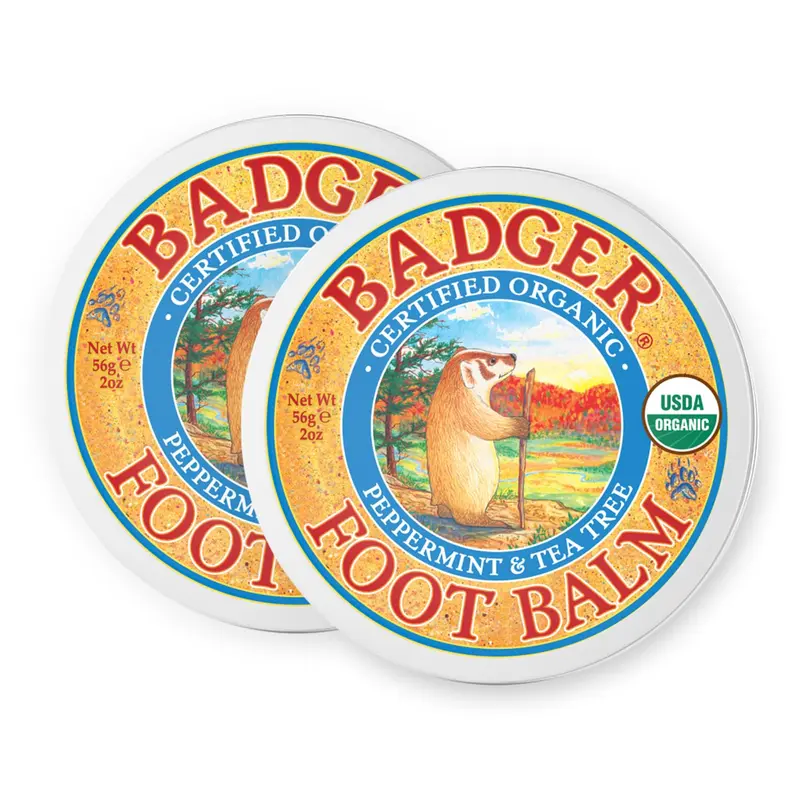 Badger Baume pour Pieds – 100% Bio, Hydratation Durable, Talons Fissurés, Lot 2 boîtes de 2 oz
