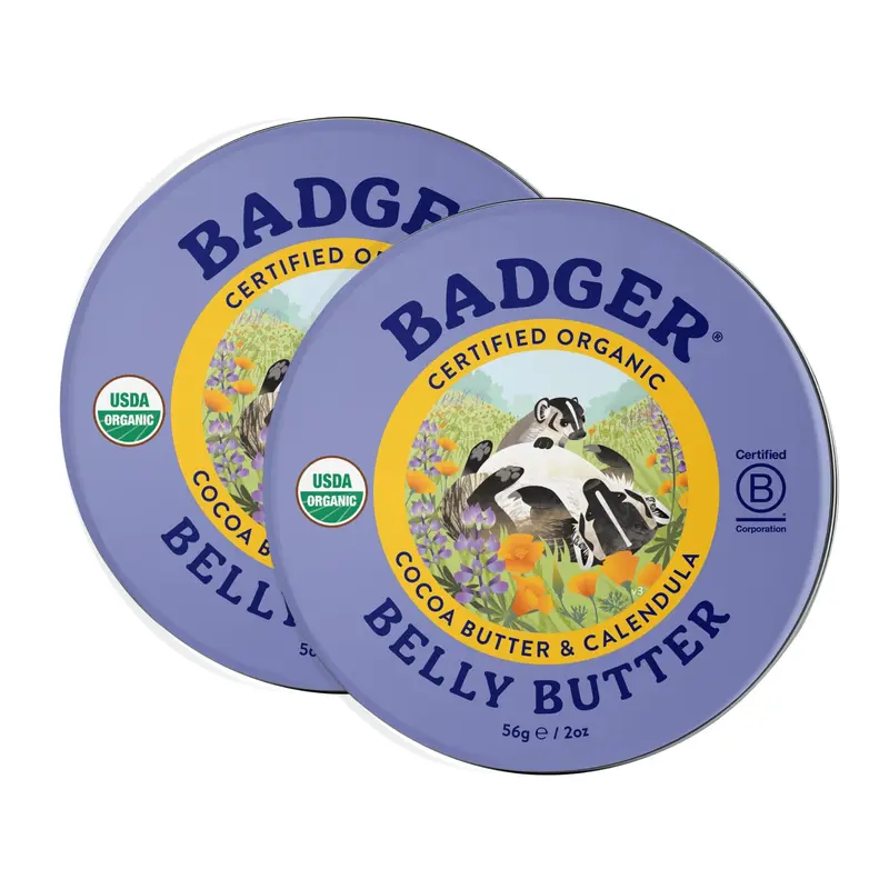 Badger Belly Butter — Crème bio anti-vergetures pour le ventre pendant la grossesse – 2 pots de 60 ml, lot de 2