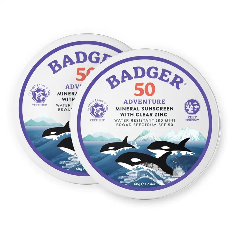 Badger Crème Solaire Minérale SPF50 – 2 x 2,4 oz – Sans Parfum, Respectueuse des Coraux