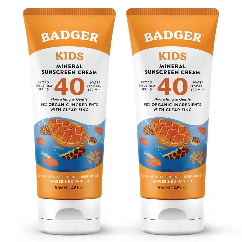 Badger Kids Crème Solaire Minérale SPF40 – 98% Bio, Zinc, Résistante à l'eau, Reef Friendly