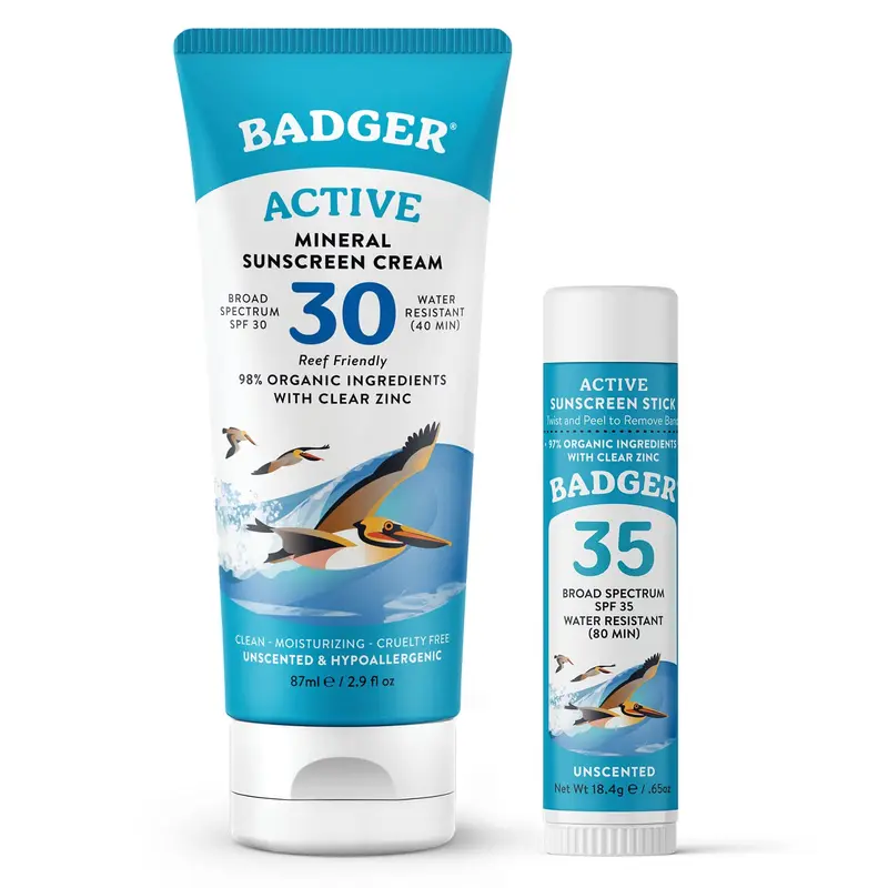 Badger Solaire Minéral SPF30 + Bâton SPF35 – Ingrédients Organiques Sans Parfum, Reef Safe, 2 Pièces