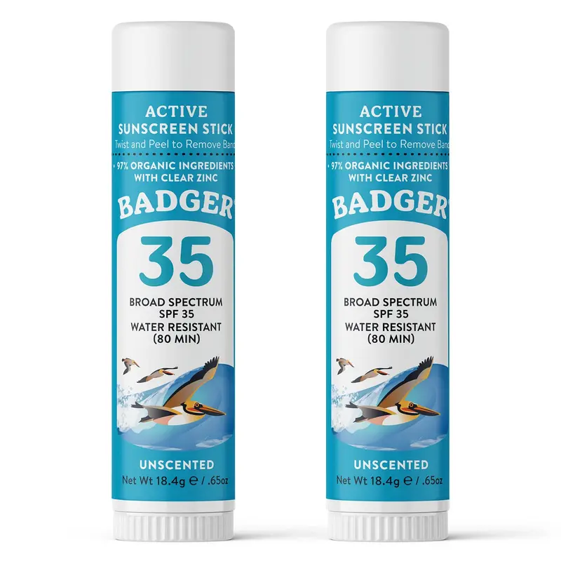 Badger Stick Solaire Minéral Visage SPF35 – 97% Ingrédients Biologiques, Sans Parfum, Résistant à l’Eau, Lot de 2