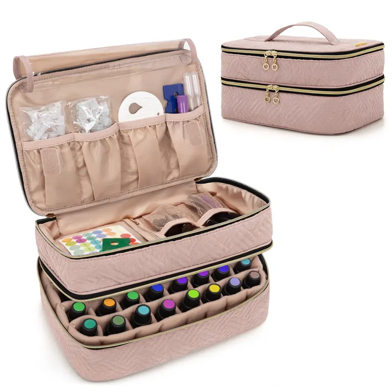 BAFASO | Boîte de rangement pour huiles essentielles – 40 bouteilles (5 ml–30 ml) – Rose pâle