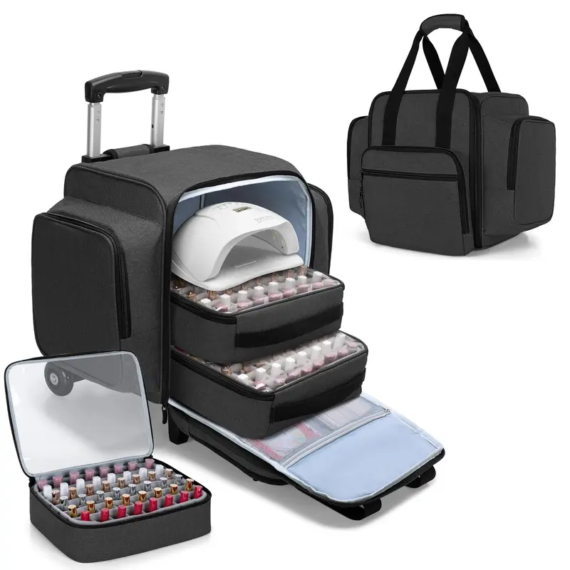 BAFASO Rangeur Vernis Roulant – 144 Bouteilles, Chariot Détachable, 3 Caisses Amovibles – Noir