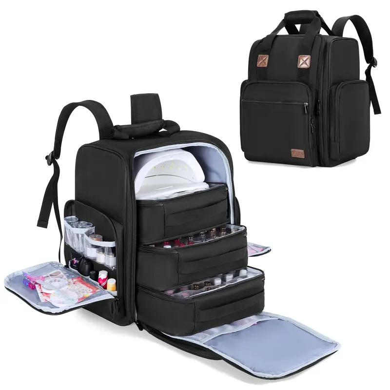 BAFASO Sac à Dos Organisateur Vernis – 105 Bouteilles, Lampe, 3 Poches Amovibles, Rangement Outils, Breveté, Noir