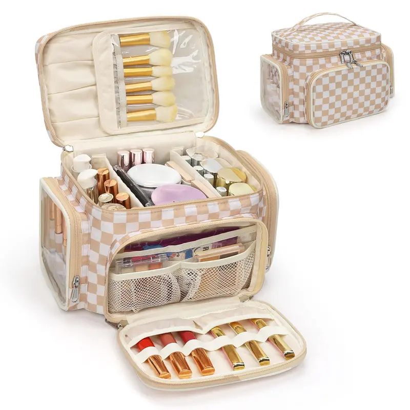 Bagmoly Grand Sac Maquillage — Trousse de Voyage Portable avec Compartiment Pinceaux et Poches Latérales