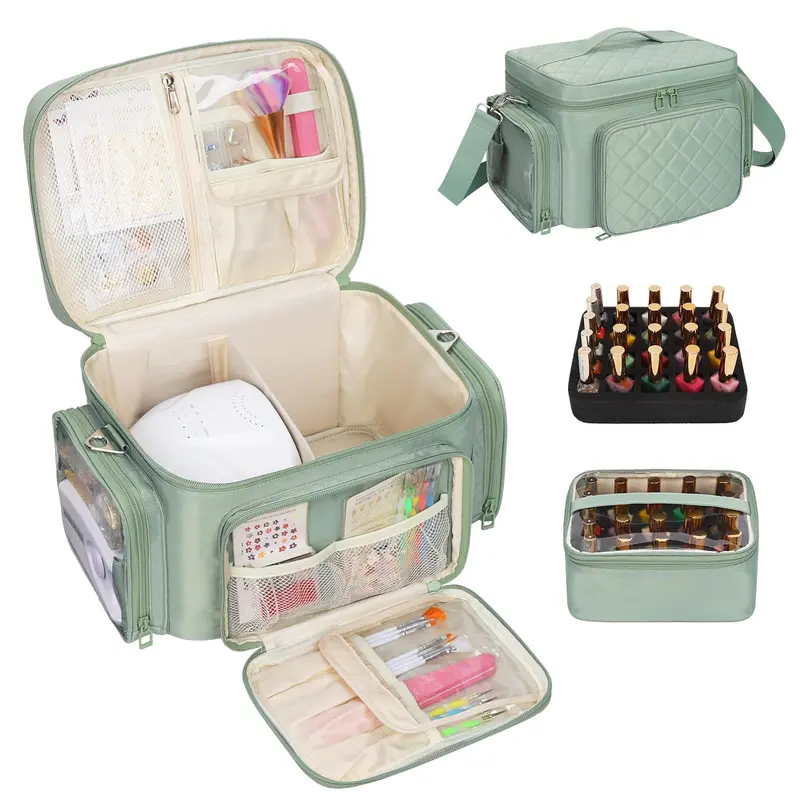 Bagmoly Organiseur Vernis à Ongles – Rangement 42+ Bouteilles + Lampe, Étui de Voyage Vert