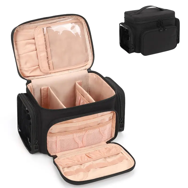 Bagmoly Sac Maquillage de Voyage – Grand Organiseur Léger avec Compartiment Pinceaux – Noir02
