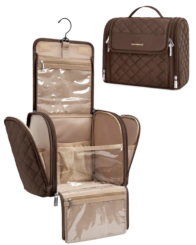 BagSMART Sac de Toilette de Voyage – Grande Capacité, Crochet Pivotant 360°, Imperméable