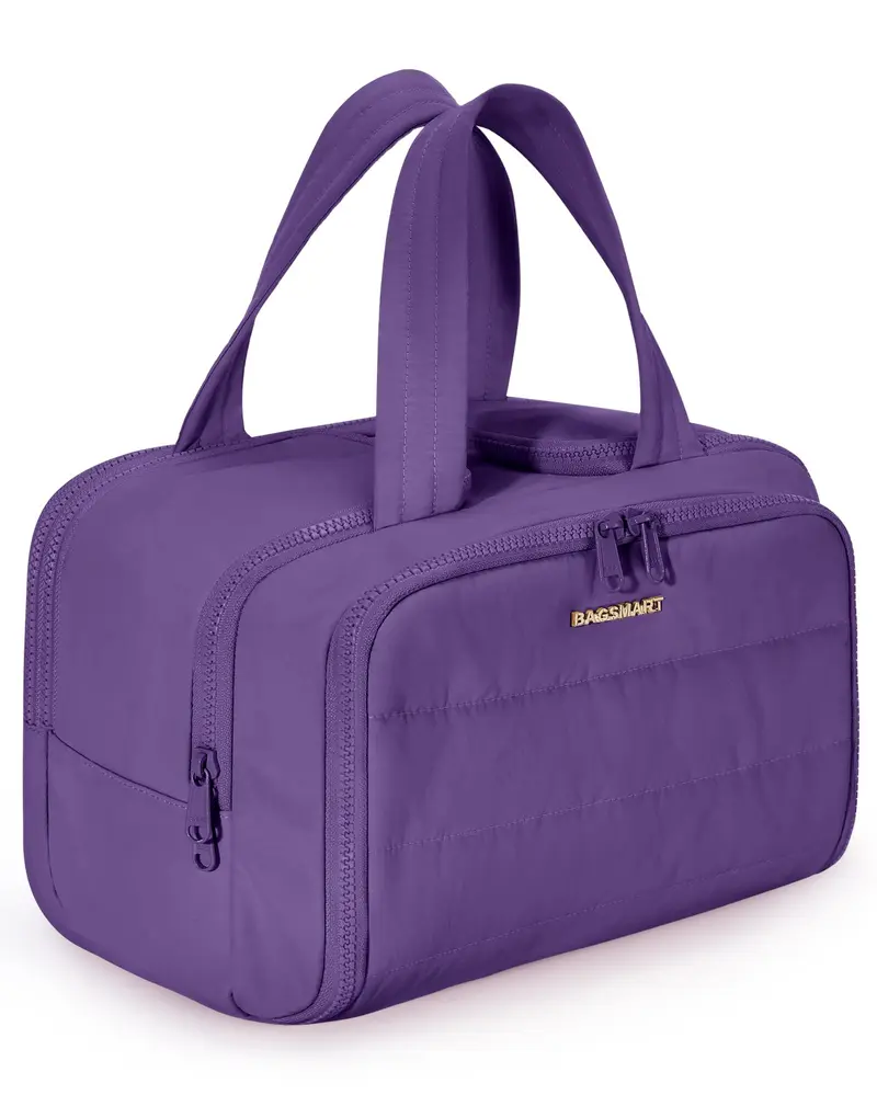 BAGSMART Sac de Toilette de Voyage Puffy Violet Foncé pour Femme – Grand Rangement et Ouverture Large