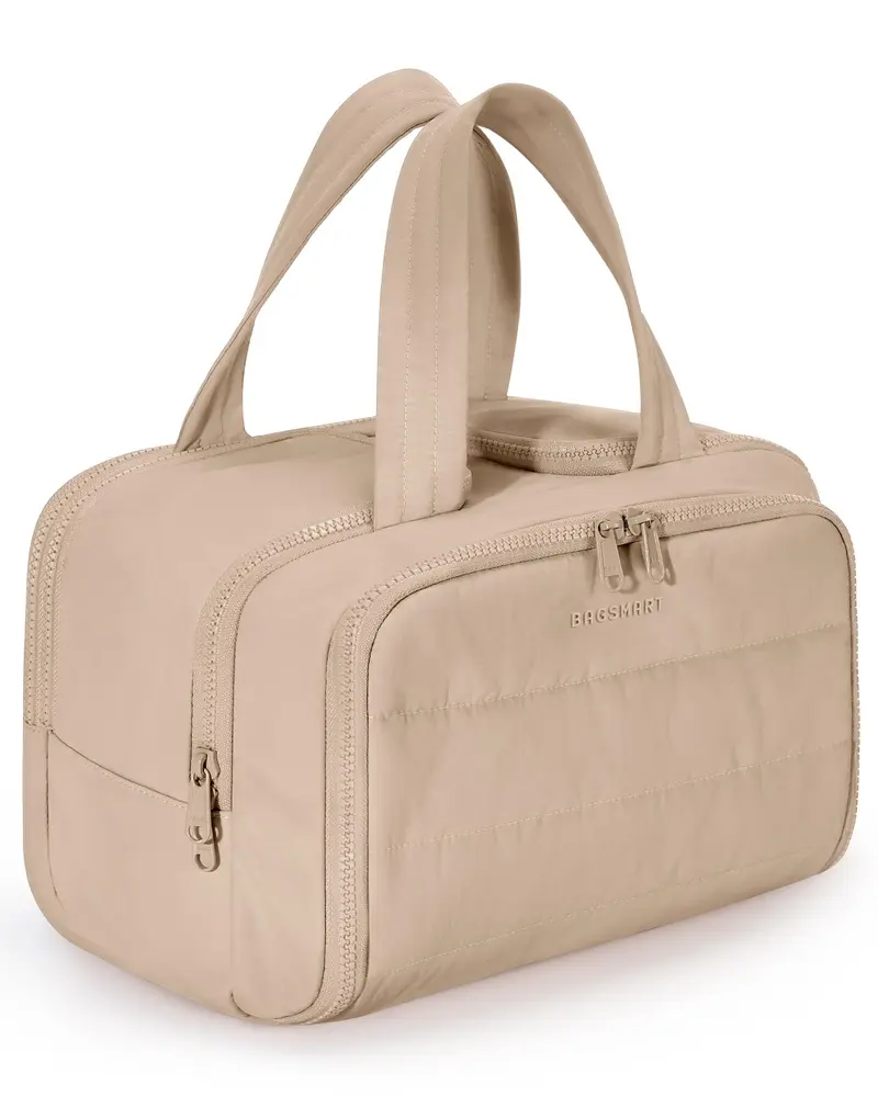BAGSMART Sac de Toilette Moelleux – Ouverture Large pour Femmes, Voyage et Organisation – kaki