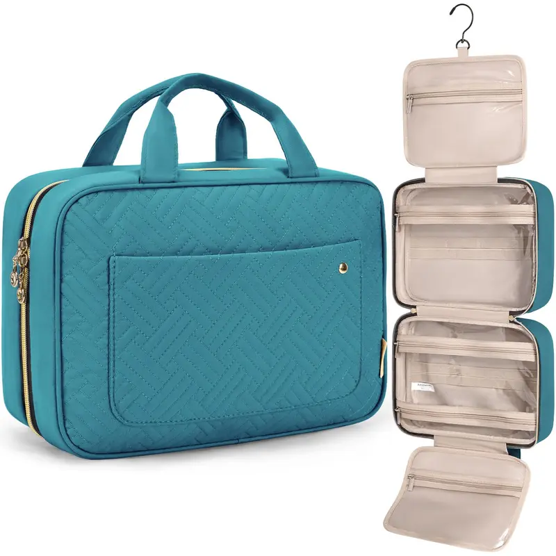 BAGSMART Trousse de Toilette de Voyage avec Crochet – Étanche, Grand Format, Bleu-Vert