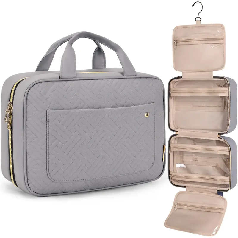 BAGSMART Trousse de toilette de voyage avec crochet — étanche, grand format, gris