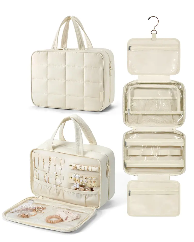 BAGSMART Trousse de toilette de voyage avec organisateur de bijoux – Sac suspendu léger beige