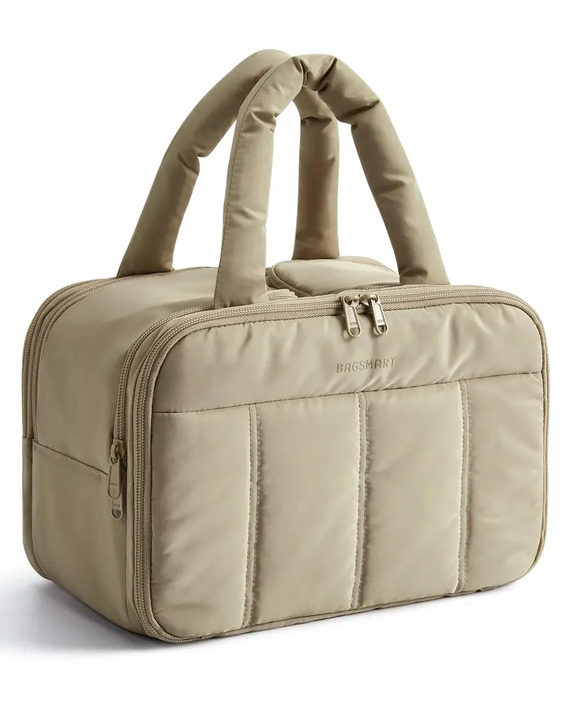 BAGSMART Trousse de Toilette de Voyage Puffy Large – Sacoche légère pour femmes, Gris-Brun