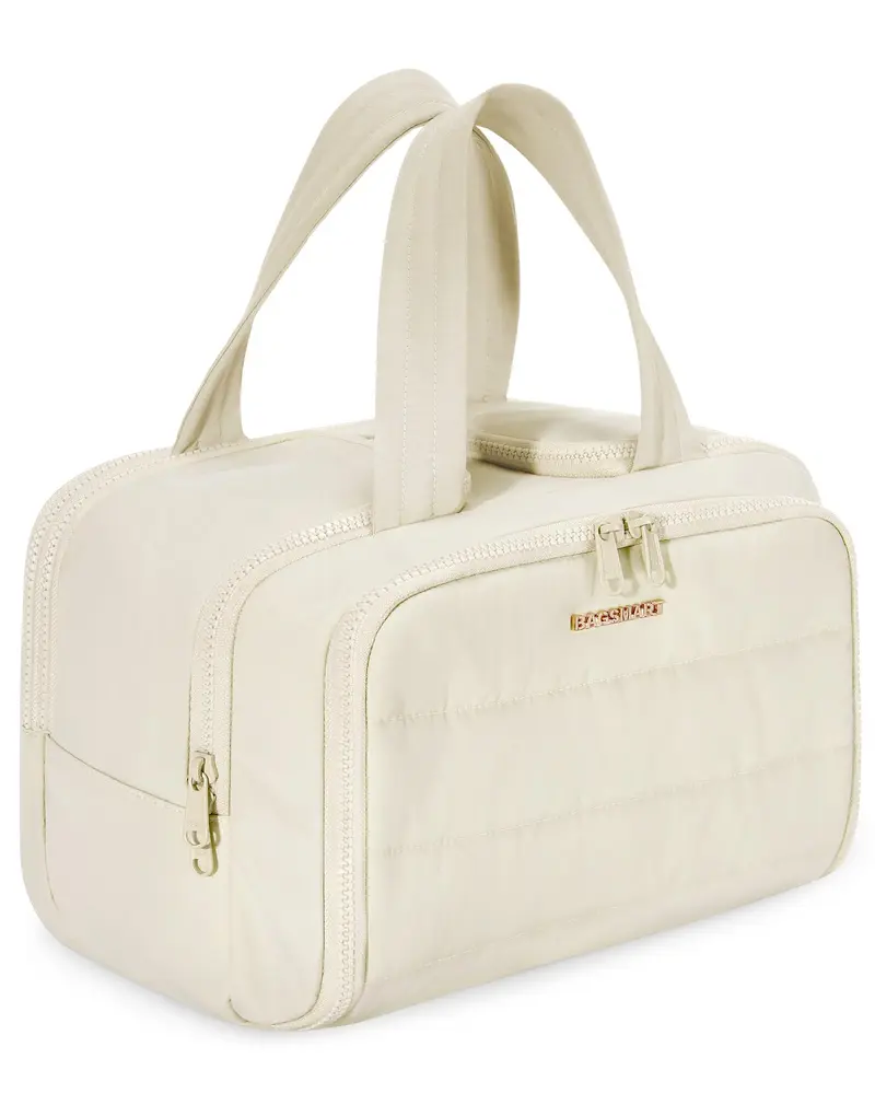 BAGSMART Trousse de Toilette de Voyage – Sac Puffy à Ouverture Large, Beige