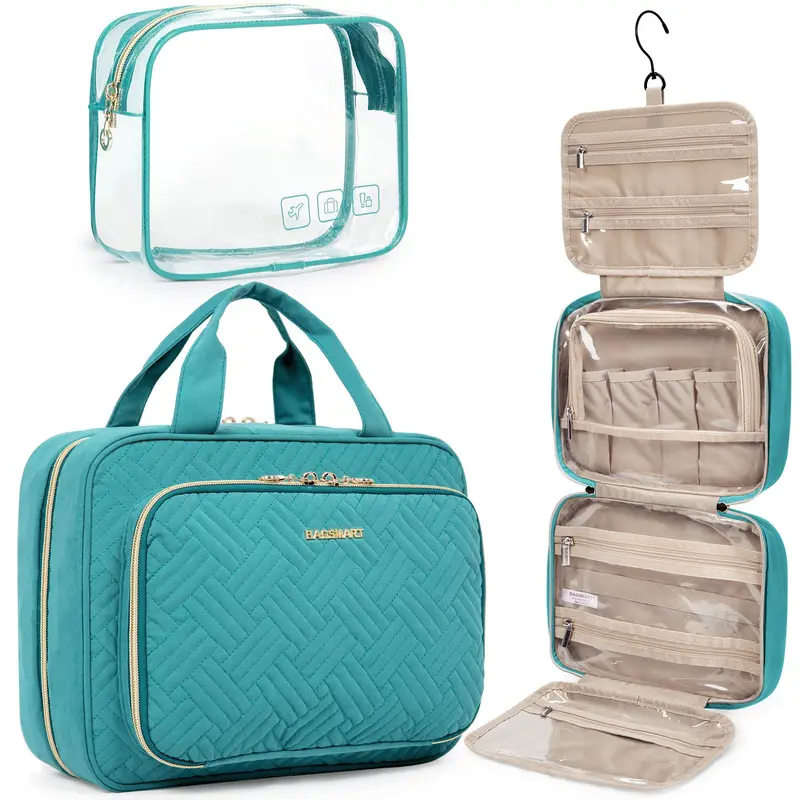 BAGSMART Trousse de Toilette Suspendue Grand Bleu – Organisateur Maquillage Transparent TSA