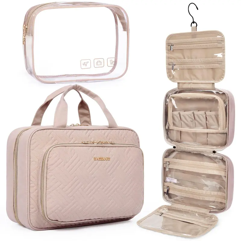 BAGSMART Trousse de toilette suspendue — Grande rose, conforme TSA et transparente pour le voyage