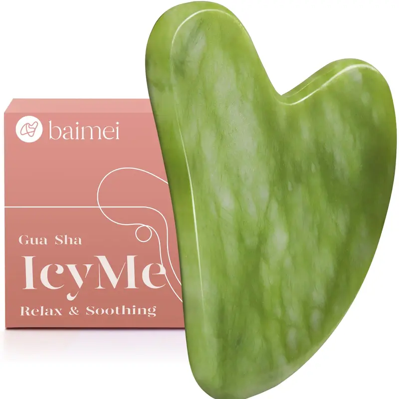 BAIMEI IcyMe Gua Sha Jade – Outil visage durable et frais, massage facial et contour de mâchoire – Vert