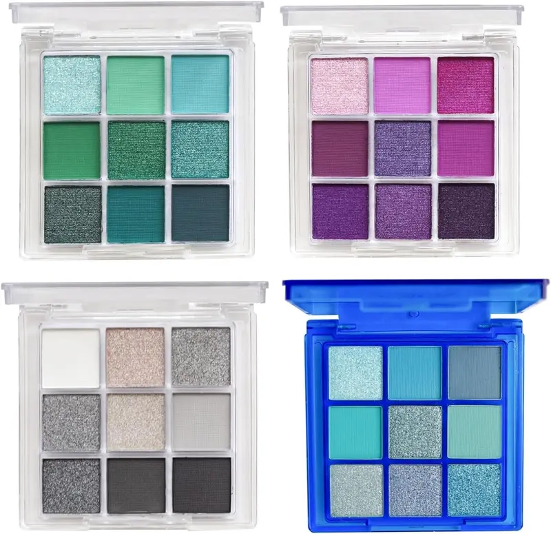 BAISEN DIARY – Coffret 4 palettes ombres à paupières (Noir, Bleu, Vert, Violet) – Finitions mats et pailletées, longue tenue