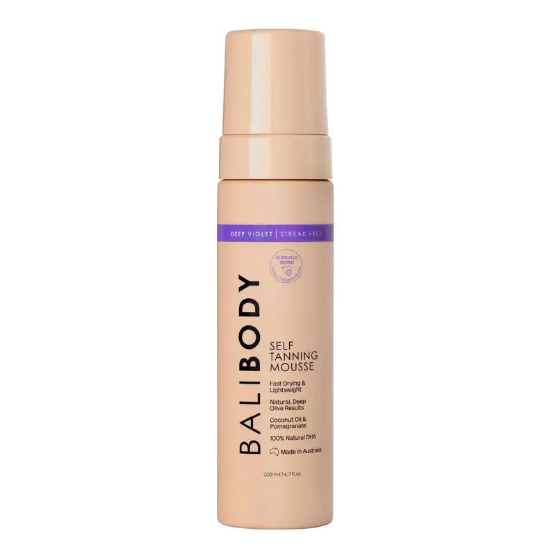 BALI BODY Mousse Auto-Bronzante Violet Profond – Teinte Olive, Hydratante – 200 ml
