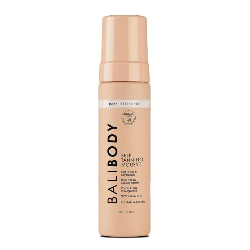 Bali Body Self Tanner Mousse Dark – Bronzage sans soleil, texture légère et naturelle (200 ml), végan et sans cruauté envers les animaux