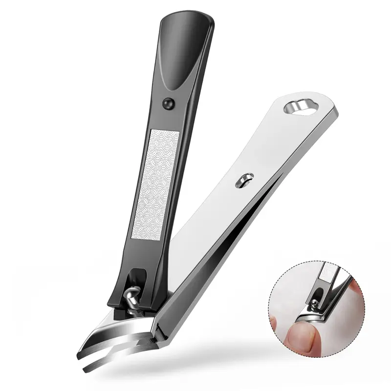 BALUCA Ciseaux d'Ongles Inclines pour Ongles Epais – Lame Courbe 45deg, Pour Seniors et Hommes – Noir