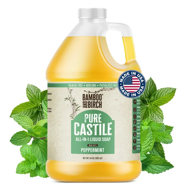 BAMBOO AND BIRCH Savon Liquide Castille Menthe — Sans huile de palme, naturel, 2 L