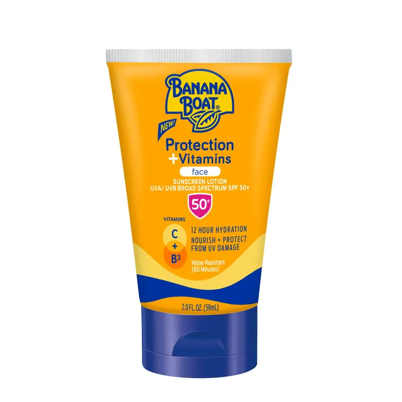Banana Boat Protection et Vitamines – Crème Solaire Visage SPF 50, Niacinamide et Vitamine C, Sans Parfum, Format Voyage 2 oz