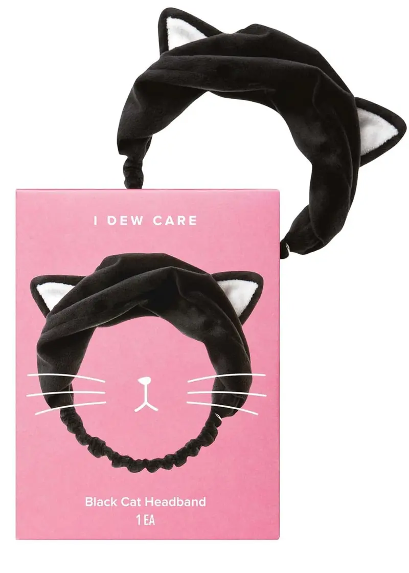 Bandeau Lavage Visage I DEW CARE – Chat Noir | Design adorable, doux et antidérapant, réutilisable