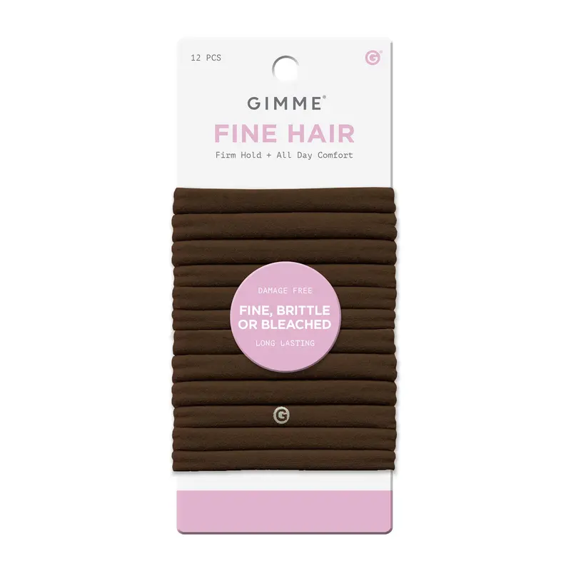 Bandes élastiques GIMME BEAUTY pour cheveux fins – Sans-dent, confort quotidien – Lot de 12, Brun clair