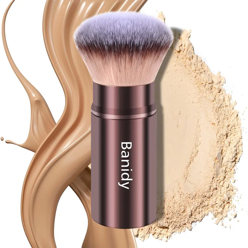 Banidy — Pinceau Kabuki rétractable pour voyage (fond de teint, poudre, bronzer) – sans cruauté