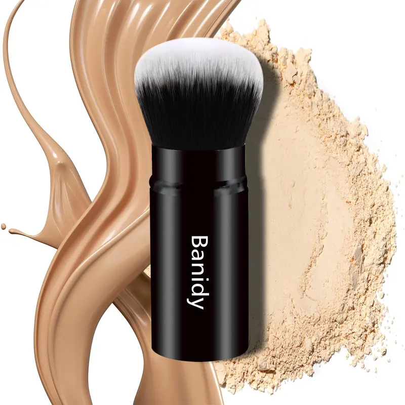 Banidy pinceau kabuki rétractable voyage – Fond de Teint, Poudre, Blush, Bronzer – Sans Cruauté