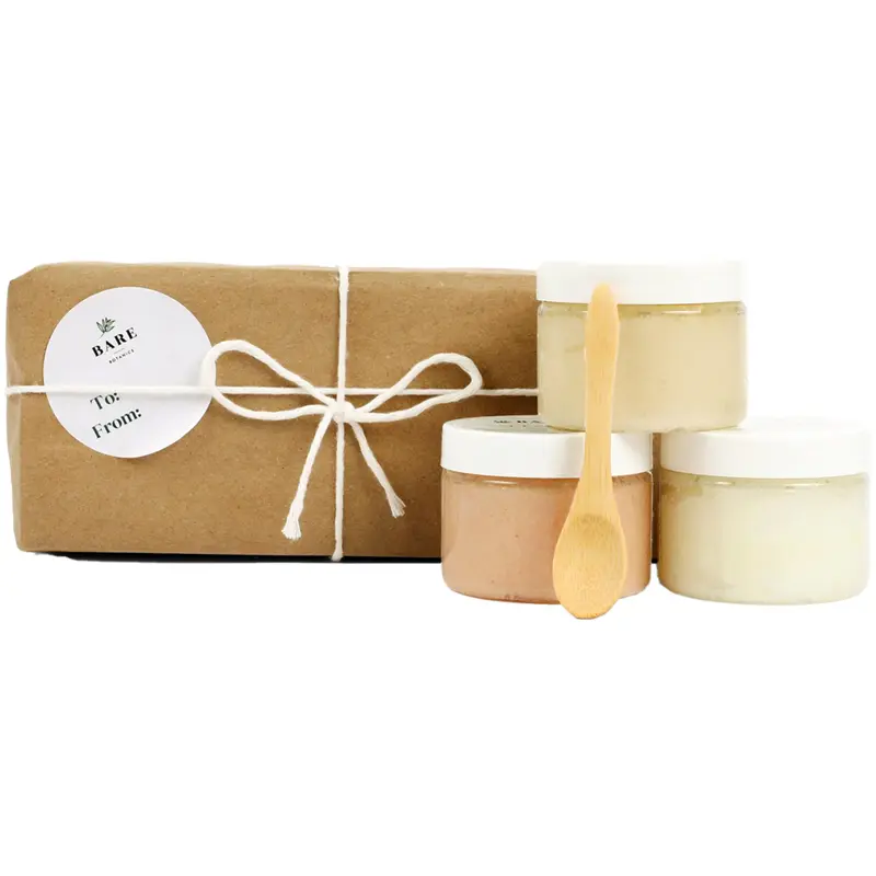Bare Botanics Coffret Gommage Corps 3 Pièces – Parfum Naturel, Prêt à Offrir, Végan et Sans Cruauté