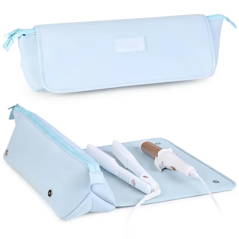 BAREFOOT CARIBOU Sac de voyage pour outils capillaires et tapis résistant à la chaleur – 2 en 1, bleu bébé