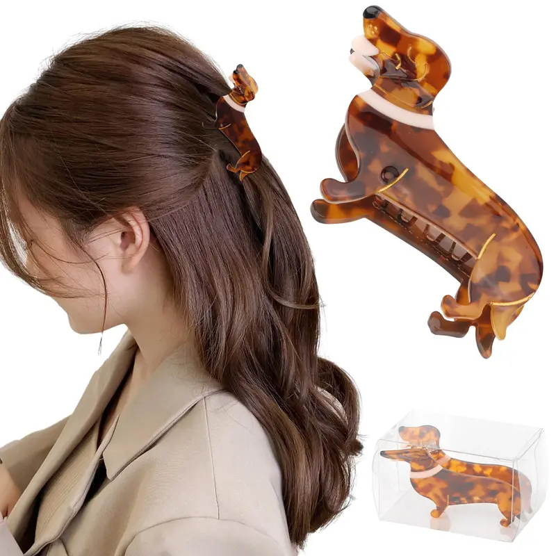 Barrette Hapdoo Teckel – Accessoires cheveux en acétate, cadeau pour femmes et amoureuses des chiens