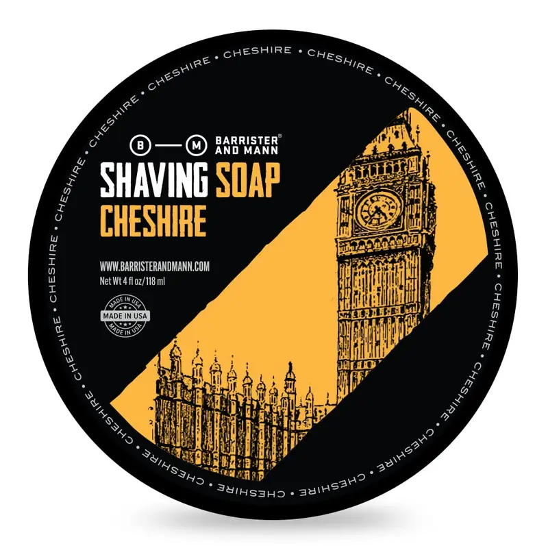 Barrister and Mann Savon de Rasage | Crème dense et luxueuse au suif – Notes de sauge clary américaine, bergamote, lavande et patchouli | 4 oz Cheshire