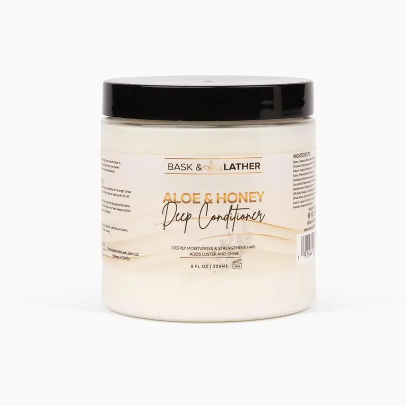 BASK & LATHER Masque Hydratant Profond Aloe et Miel – Cheveux forts et brillants, 8 oz